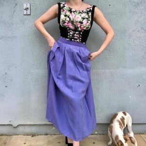 Vintage 50s 60s Silk Purple Midi Skirt Cottagecore Pinup Pleat Antique Retro M